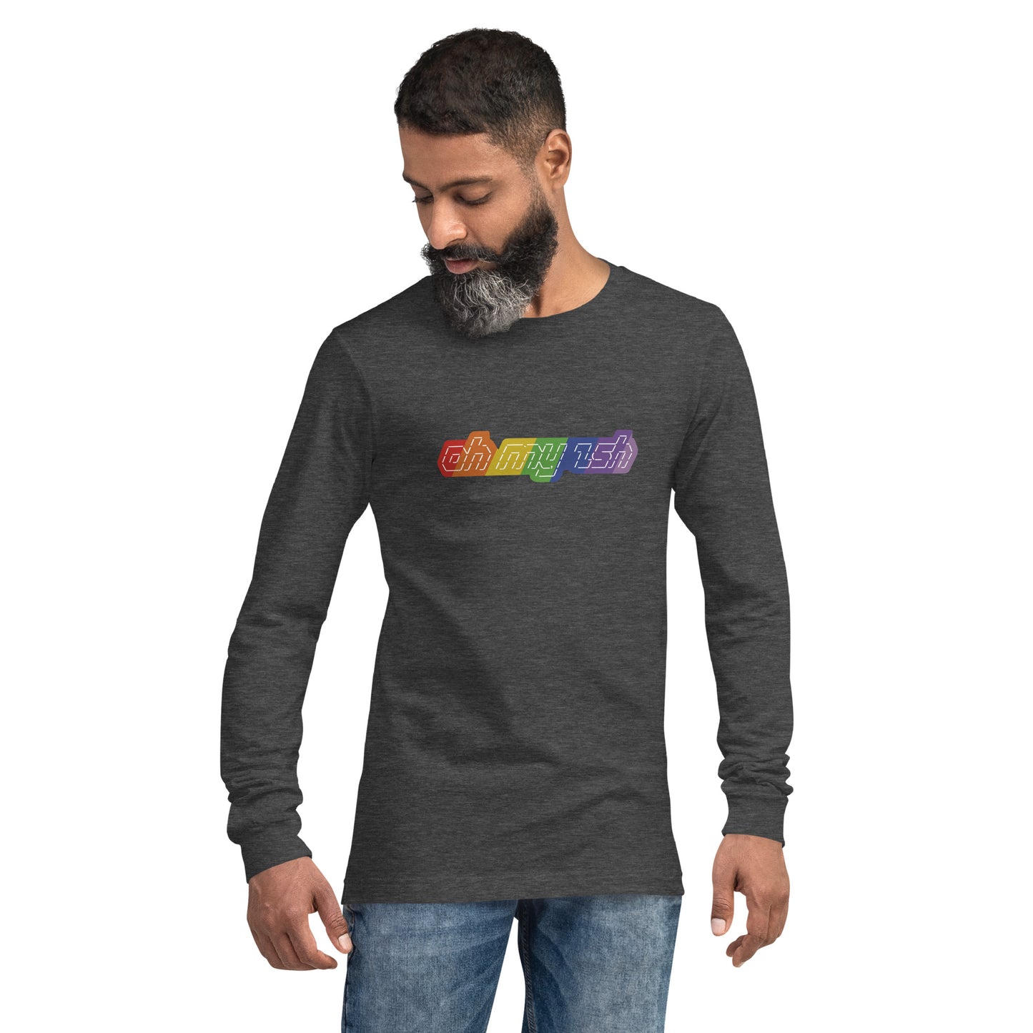 Oh My Zsh rainbow ASCII unisex long-sleeve shirt