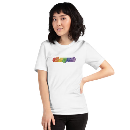 Oh My Zsh ASCII shirt (rainbow on white)